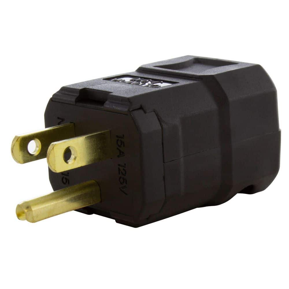 AC WORKS NEMA 5-15P 15A 125V Clamp Style Square Household Plug in Black with UL, C-UL Approval (1)