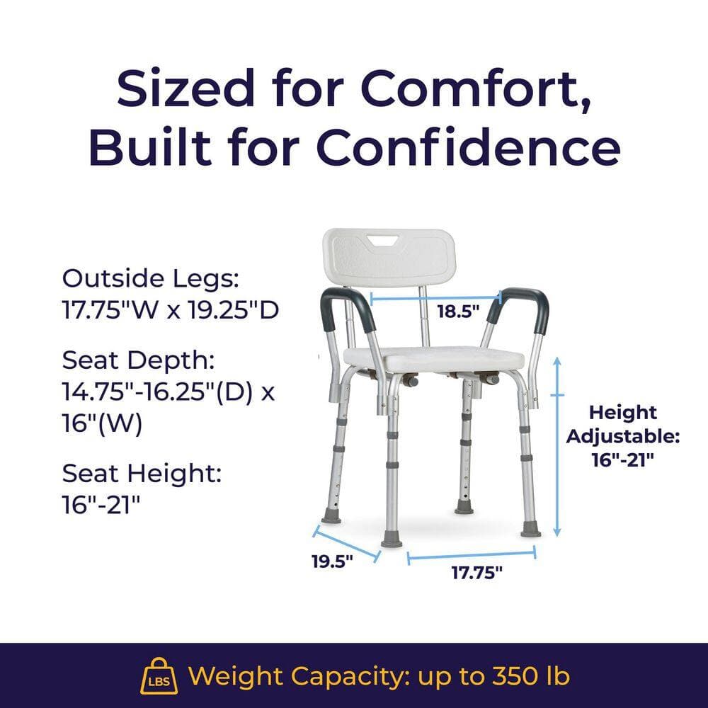 Wudkey 18 in. W Adjustable Height with Back & Padded Arms Aluminum Shower Chair in White (2)