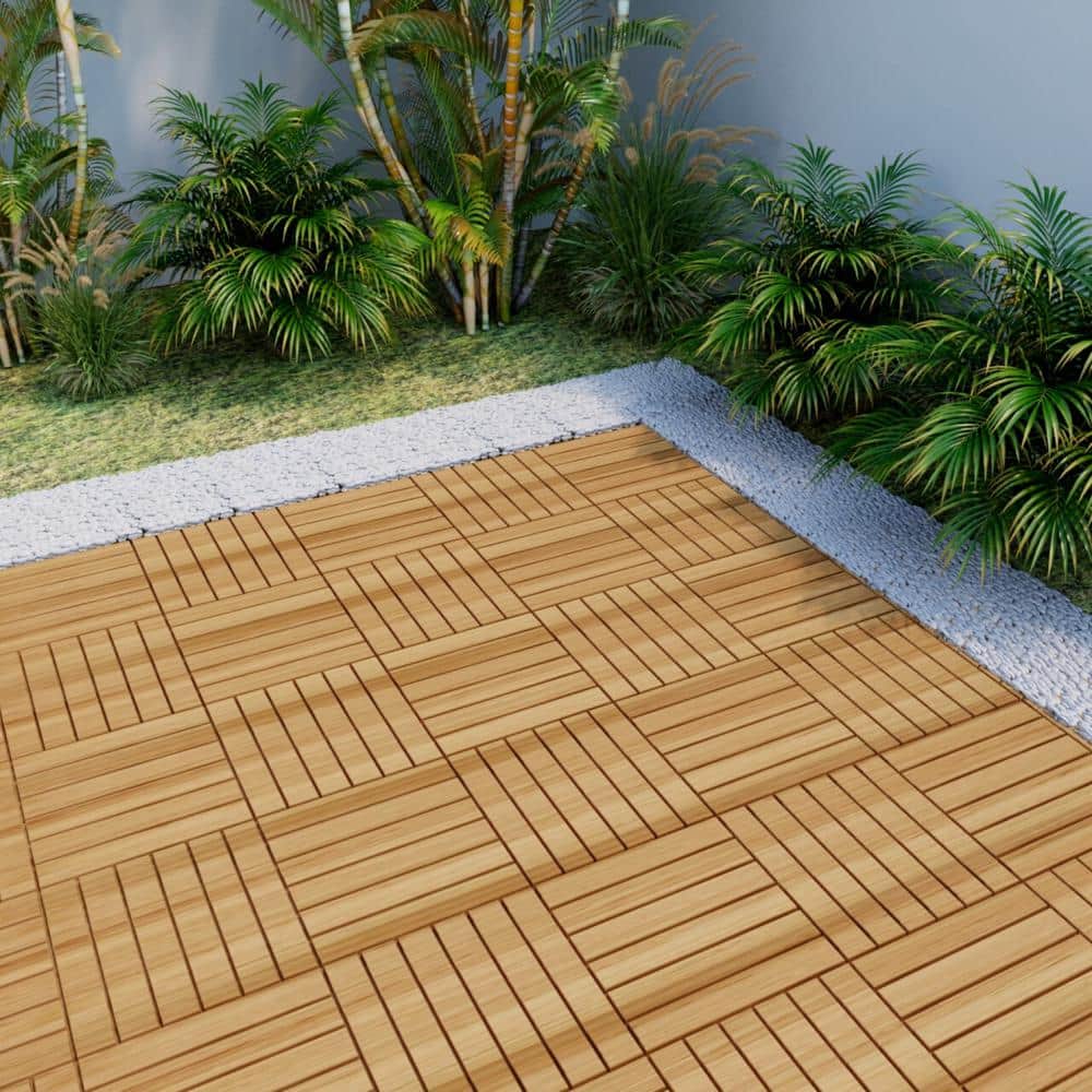 Tidoin Outdoor 1 ft. x 1 ft. Acacia Wood Deck Tile in Brown(10 Per Box) (3)