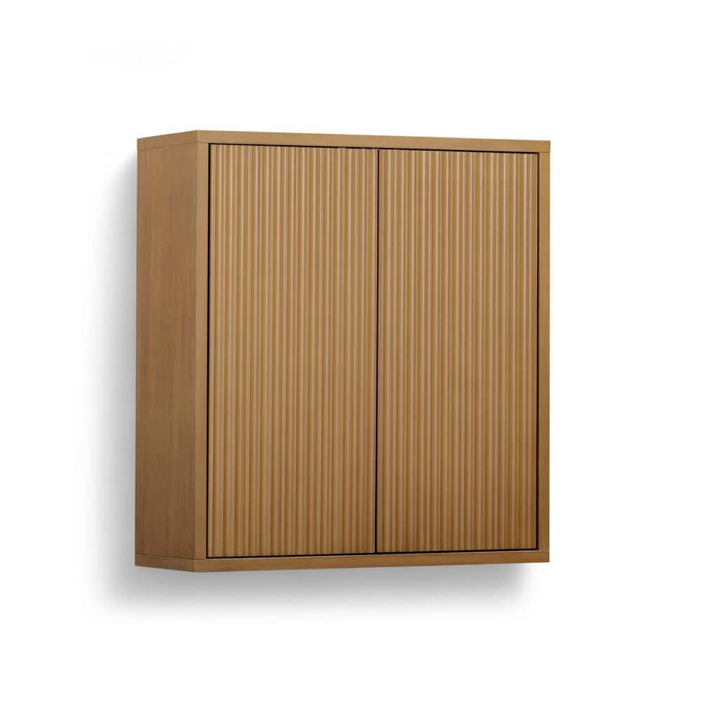 Teamson Home Tremolo 22 in. W x 8 in. D x 24 in. H Bathroom Storage Wall Cabinet in Natural with Fluted Push-Open Doors (1)