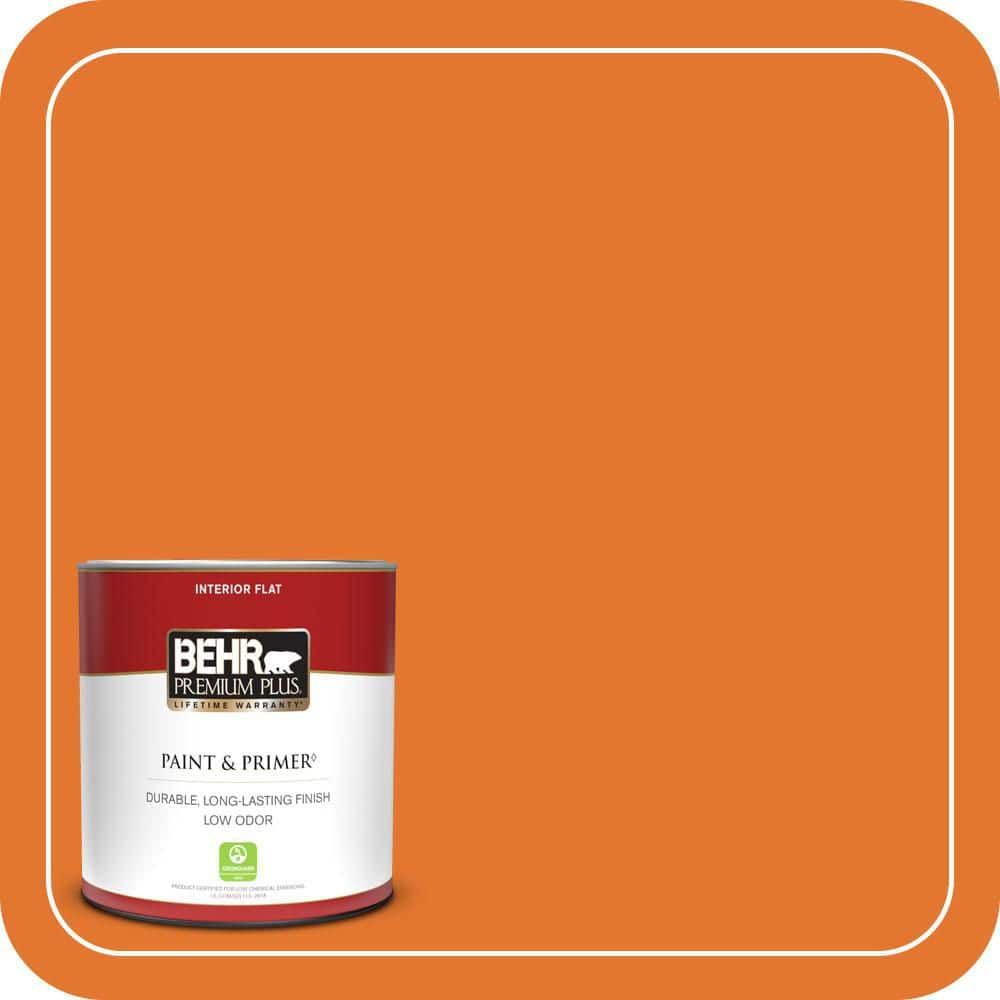 BEHR PREMIUM PLUS #250B-7 Crushed Orange Flat Interior/Exterior Paint & Primer Color Sample (1)