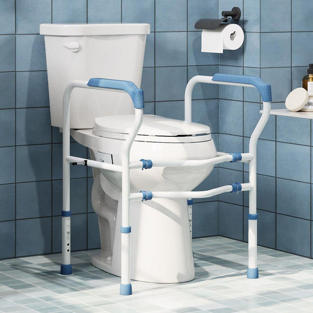 HOROW 19 in. Tall 2-Piece 1.28 GPF Single Flush Elongated Toilet with Toilet Safety Rail with Adjustable Height in White