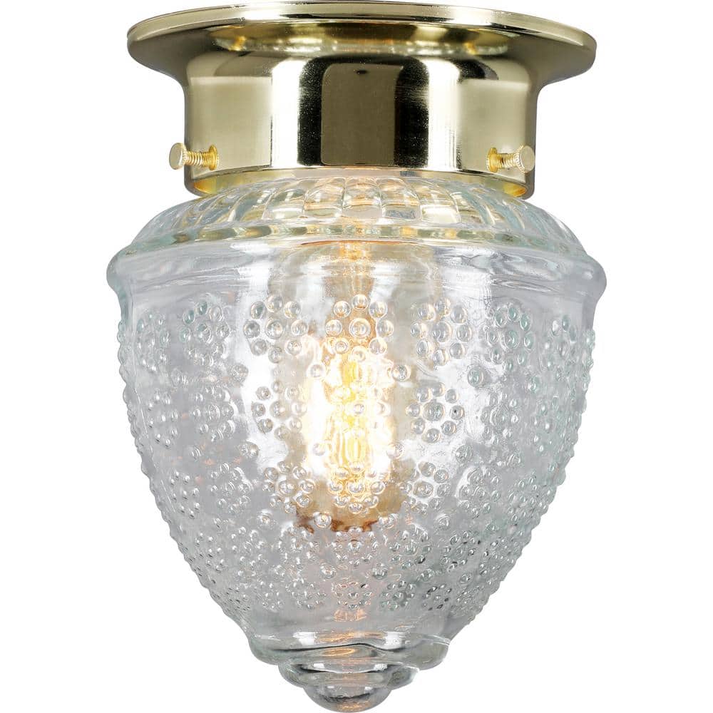 Hampton Bay 1-Light Polished Brass Flush Mount Light with Acorn Shaped Glass Shade (3)