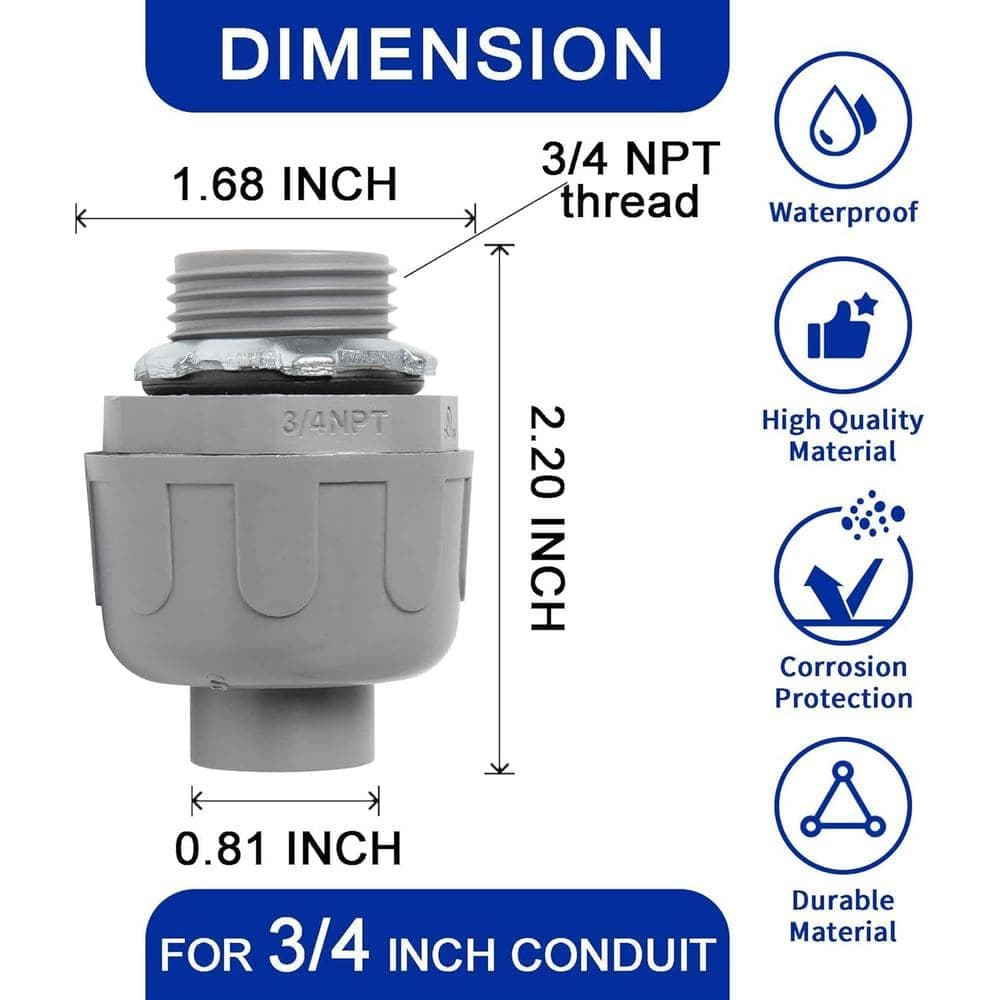Ahfiwaso 3/4 in. PVC Electrical Conduit Fitting, Liquid Tight Connector Kit with 20 Couplings, 20 90° Elbows and 20 Straps (2)
