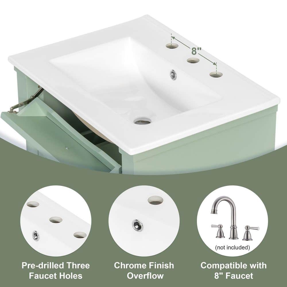 Lycvki 24 in. Green Vessel Bathroom Sink with Flip Drawer and Adjustable Shelf (2)