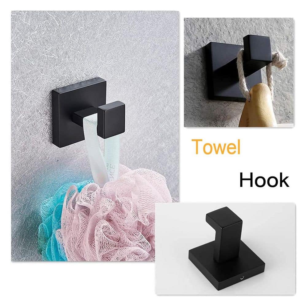BYH build your home 4-Piece Wall Mount Stainless Steel Bathroom Towel Rack Set with Single Towel Holders in Matte Black (2)