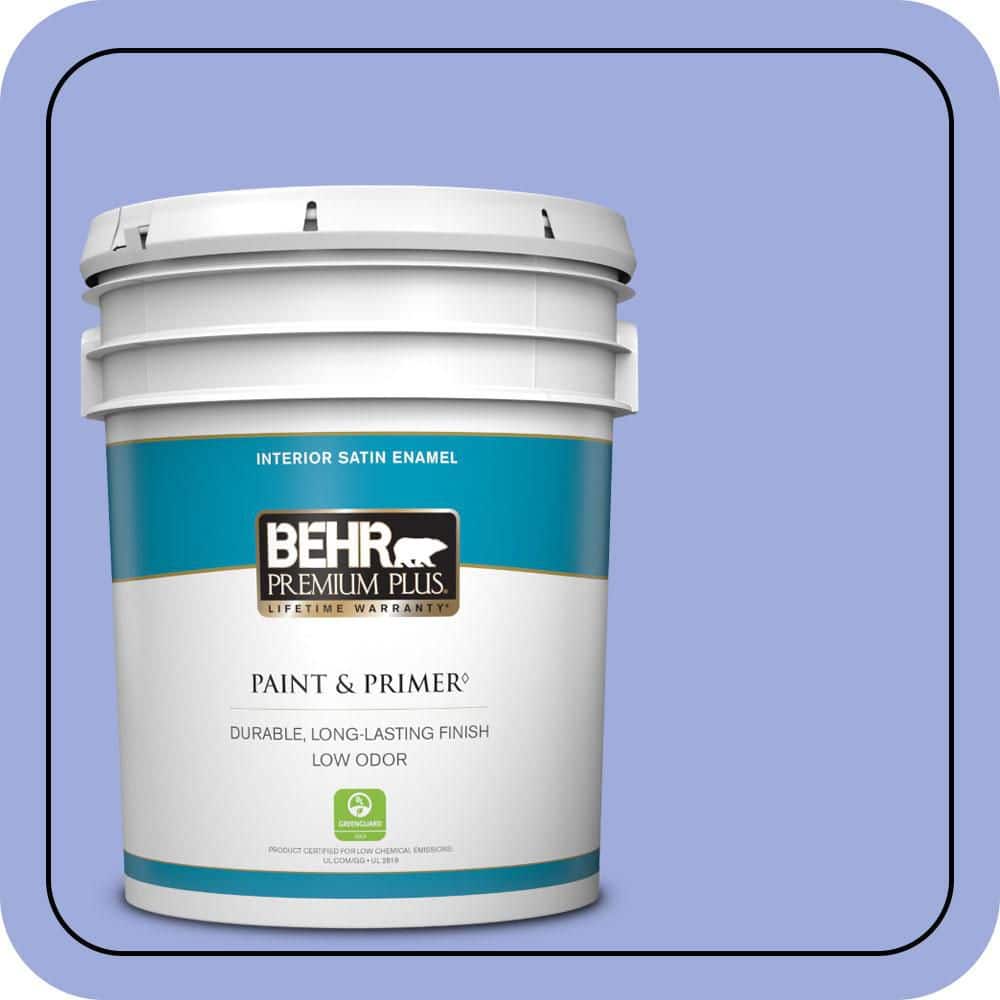 BEHR PREMIUM PLUS 5 gal. #P540-4 Lavender Sky Satin Enamel Low Odor Interior Paint & Primer