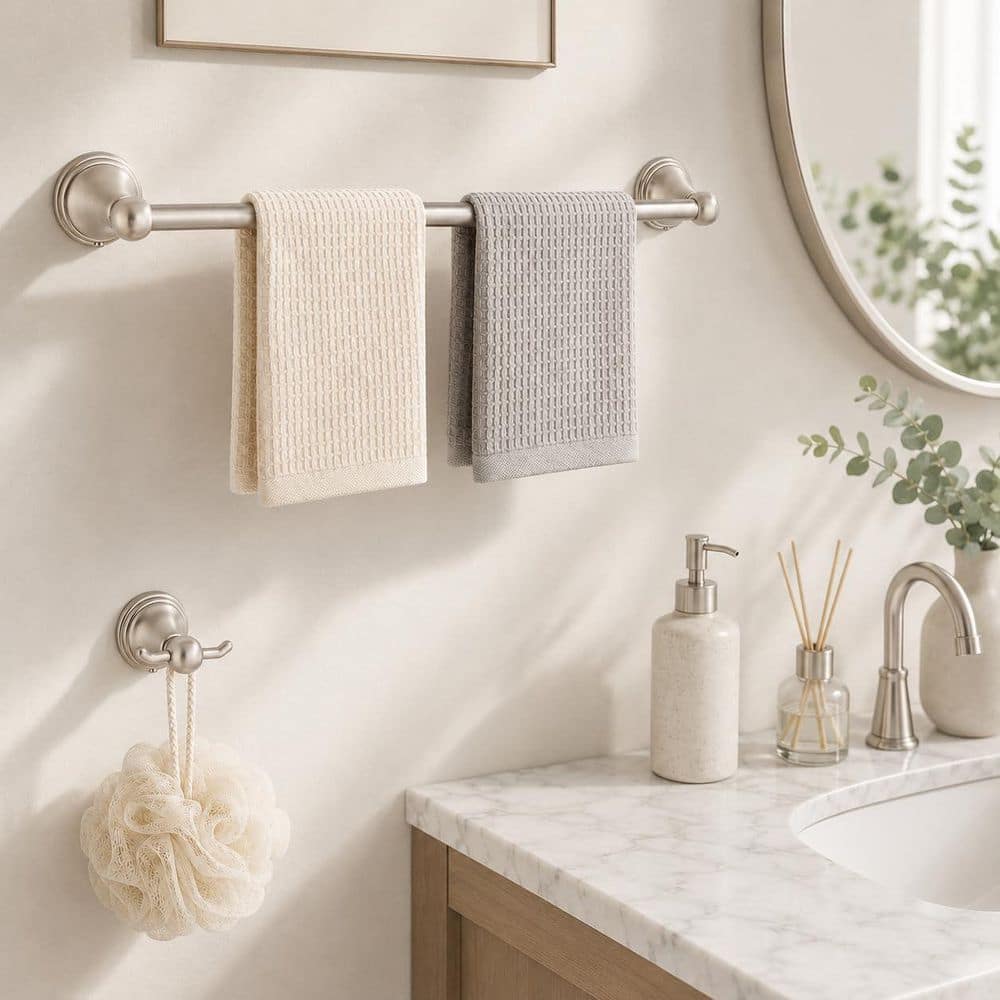 Unbranded 4-Piece Brushed Nickel SUS304 Stainless Steel Bathroom Hardware 24 in. Towel Bar Set Wall Mounted Install (3)