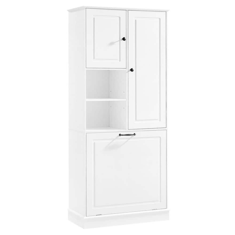 Ximuprmy 30 in. W x 14 in. D x 68 in. H White Freestanding Linen Cabinet with Adjustable Shelves, Large Flip-Out Basket (1)