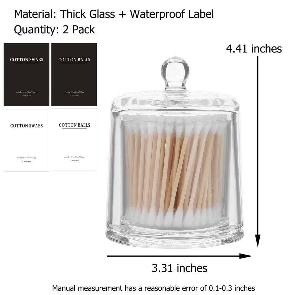 Wudkey 2-Pack Freestanding Glass Bathroom Storage Jars with Lid in Clear, Qtip Holder Dispenser for Cotton Balls Swabs (2)