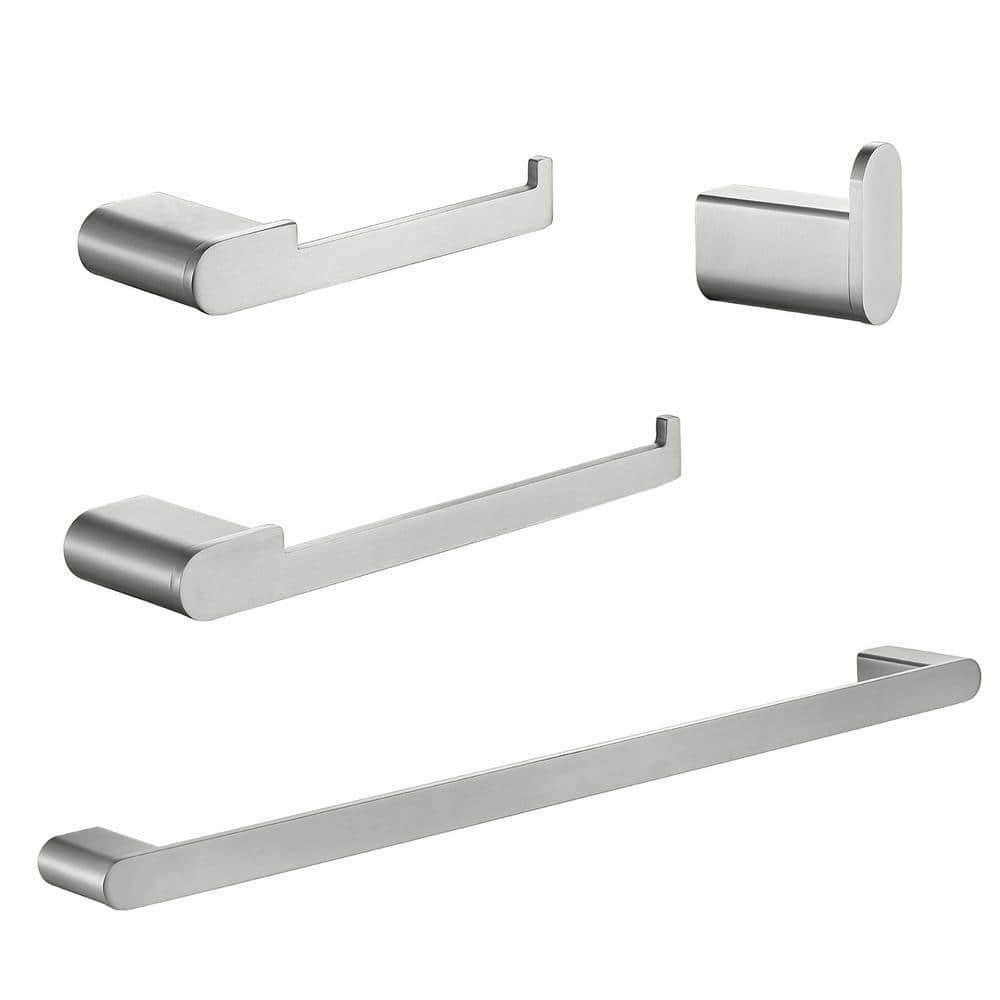 ehablix Bathroom Hardware 4-Piece Bath Hardware Set with Towel Bar, Robe Hook, Toilet Paper Holder in Brushed Nickel