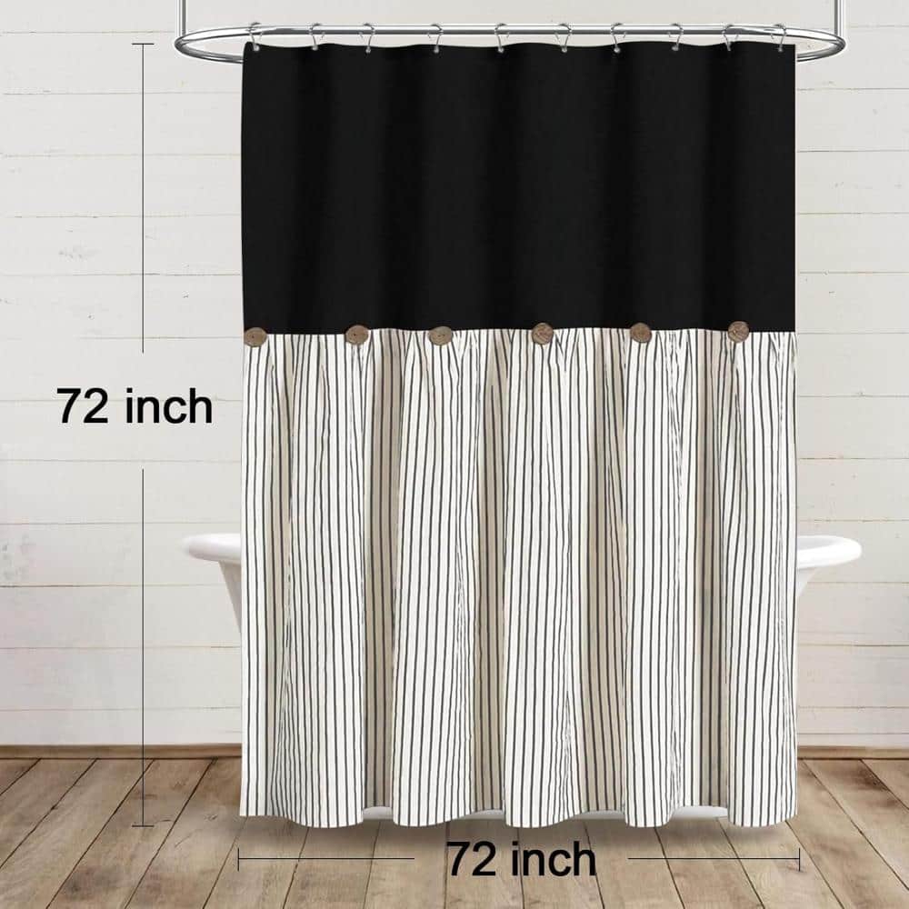 Unbranded 72" W x 72" L Rustic Shower Curtain Linen Button Woven Fabric,Black Stripe (2)