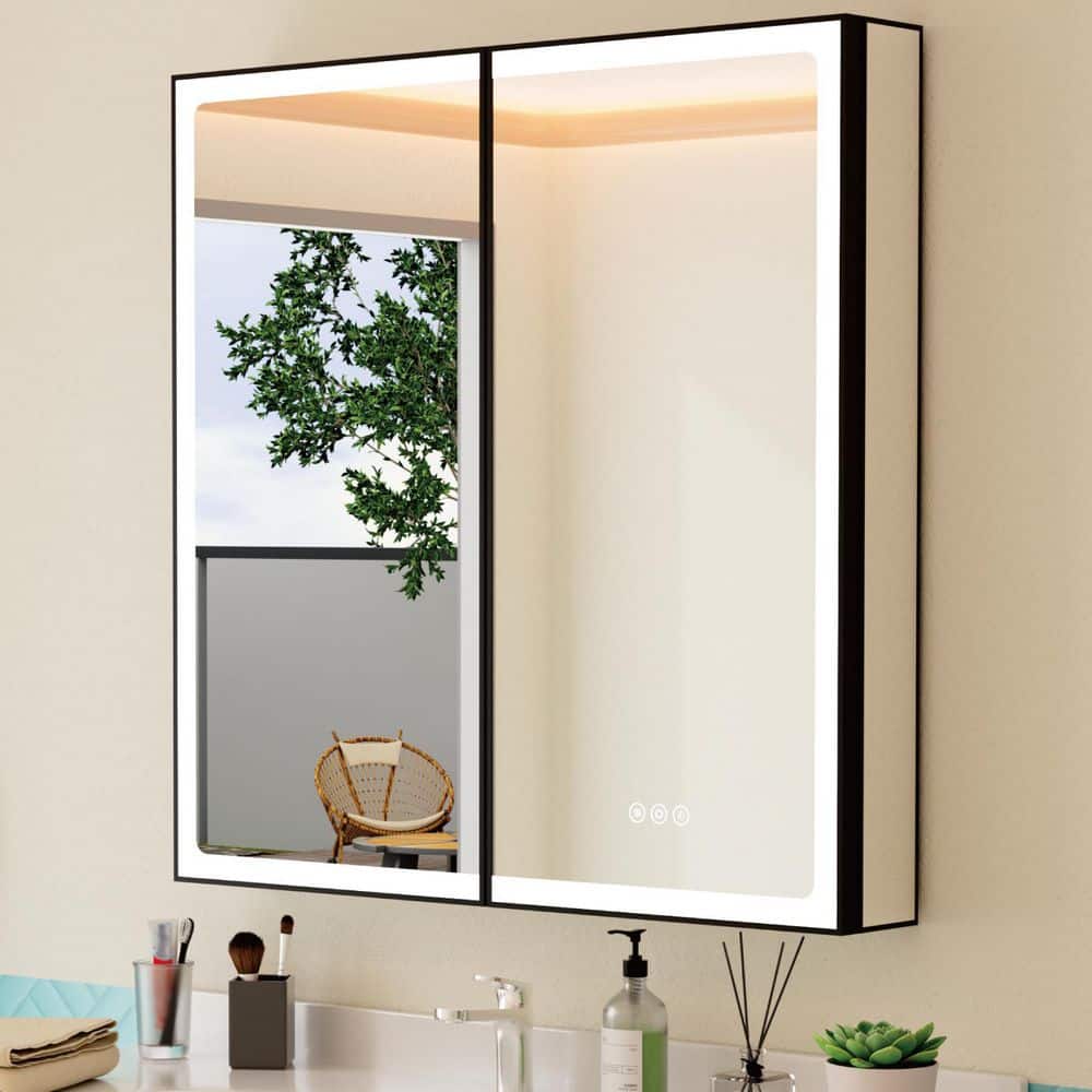 HBEZON Grand 48 in. W x 32 in. H Rectangular Aluminum Medicine Cabinet with Mirror, Dimmable, 3-Color Lighting, Anti-Fog