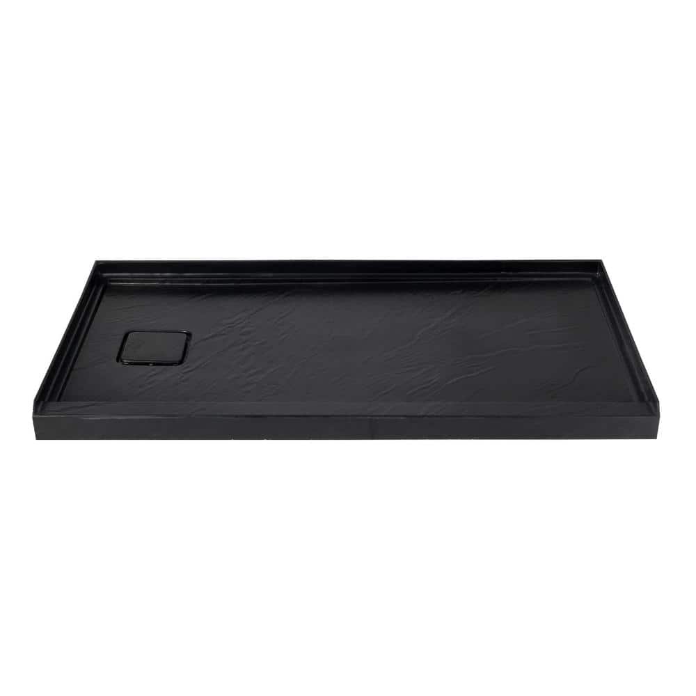 Unbranded 60 in. x 32 in. Alcove Shower Base, Single Threshold, Textured Black Slate, Slip-Resistant with Left Drain