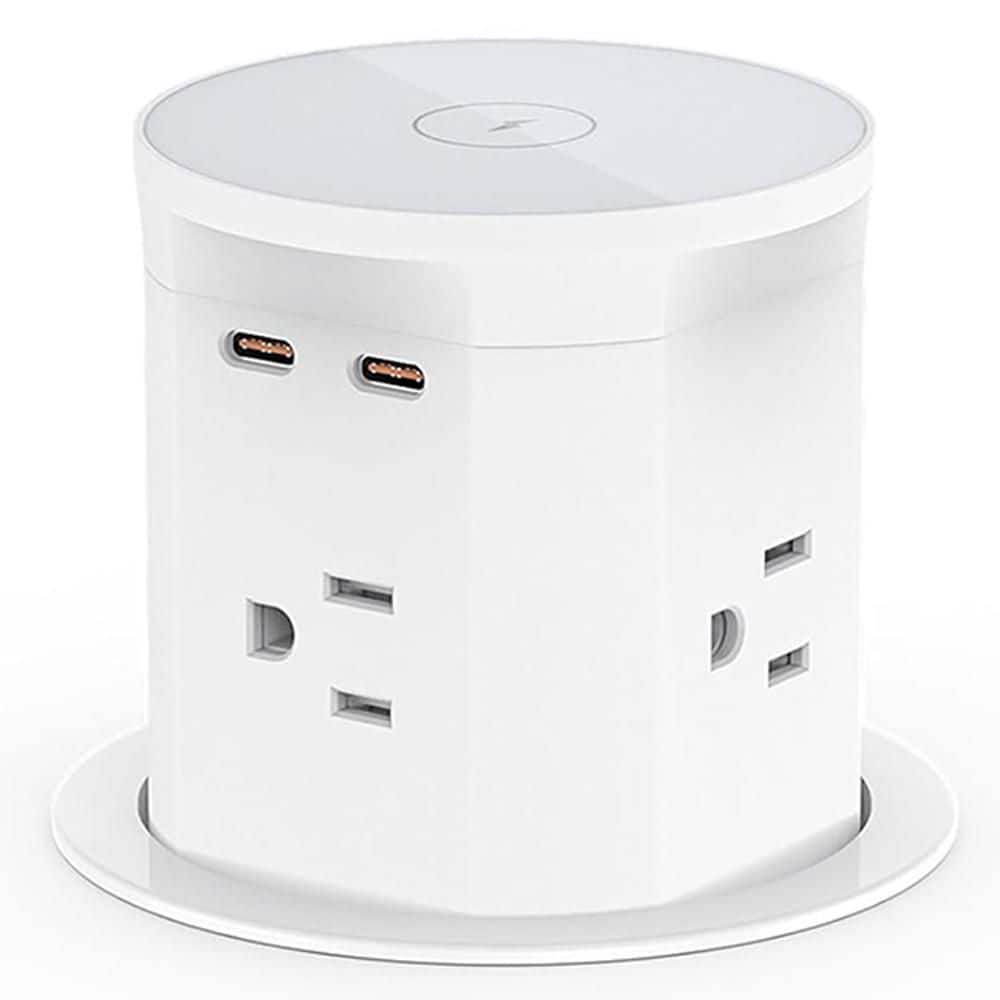 OBJLGEV 15W Wireless Charger Pop Up Power Outlet 4 AC 2 PD20W USB-C Ports Countertop Grommet for Kitchen Office Conference Table