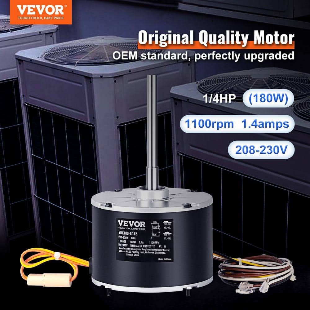 VEVOR Condenser Fan Motor 1/4 HP 1100 RPM Reversible Rotating 208V-230V Condenser Motor 180W Explosion-proof CBB65 5F (2)