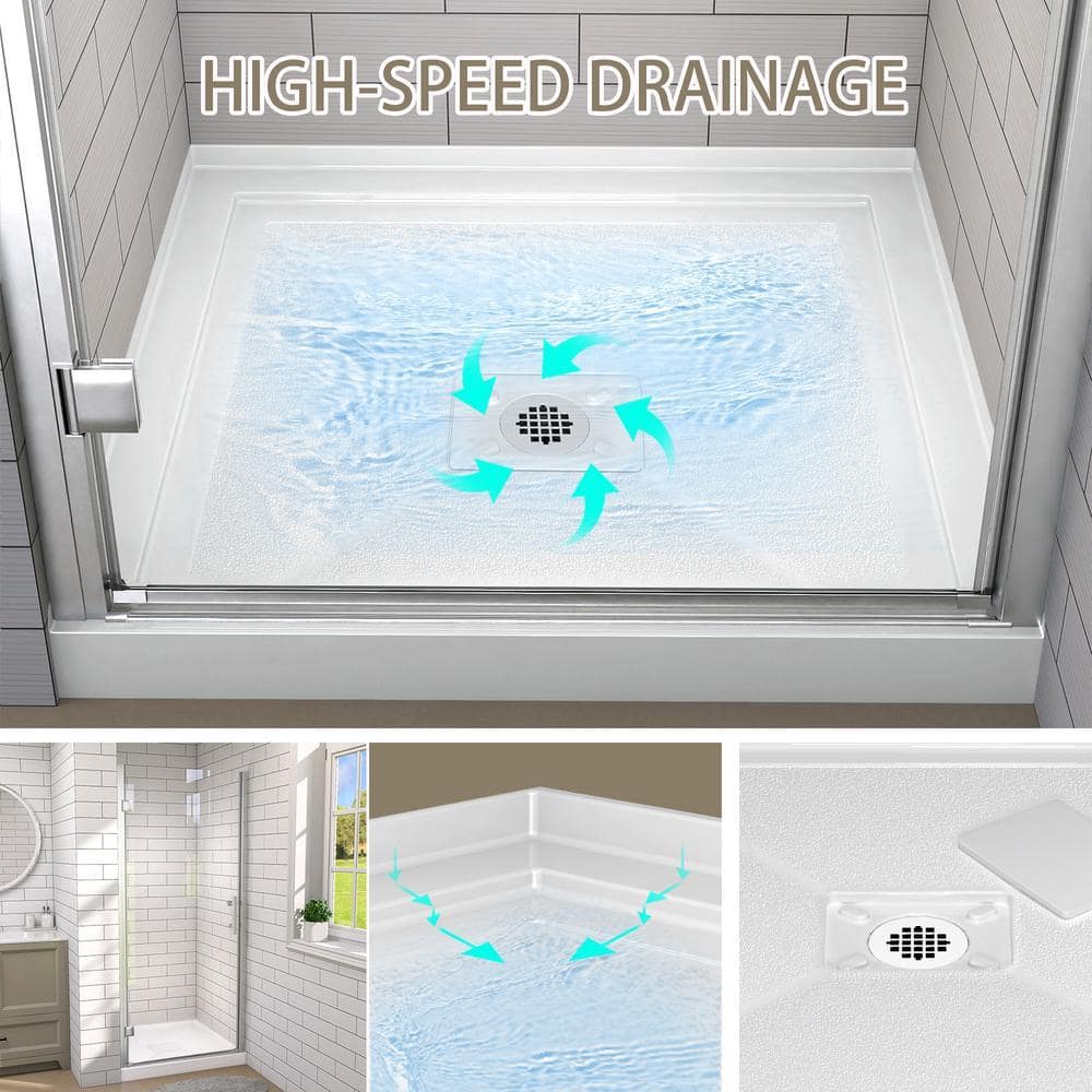 NTQ 34 in. 34 in. Acrylic Single Threshold Alcove Floor Rectangular Shower Pan Base with Drain (2)