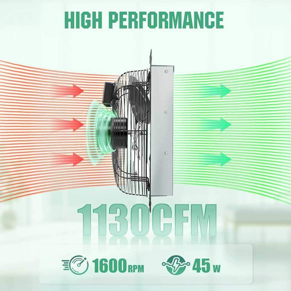 KIWDZFU 1130 CFM Silver Aluminum 12 in. Electric Powered Garage Exhaust Fan Wall Mounted, Automatic Shutter for Barn, Shed (2)