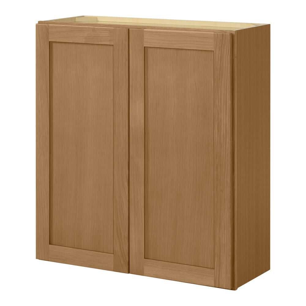 Hampton Bay Avondale 33 in. W x 12 in. D x 36 in. H Ready to Assemble Plywood Shaker Wall Kitchen Cabinet in White Oak