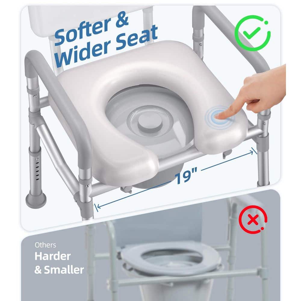 Wudkey Aluminum Bedside Commode with Padded Seat and Backrest, Commode Toilet with Bucket for Seniors, 350 lb. Capacity (3)