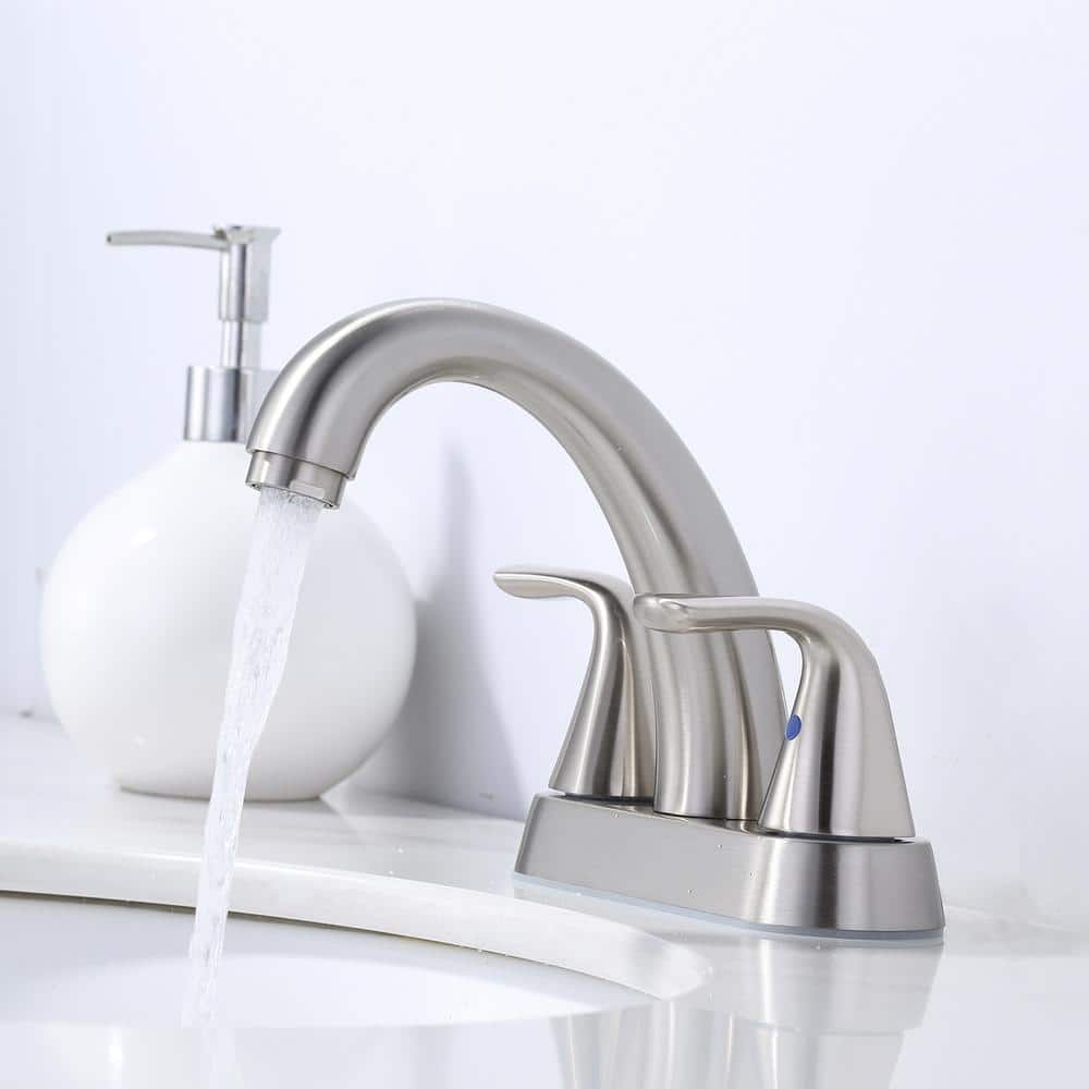 IVIGA 4 in. Centerset Double Handle High Arc Bathroom Faucet with Drain Kit, 2-Aerators and Supply Lines in Brushed Nickel (2)