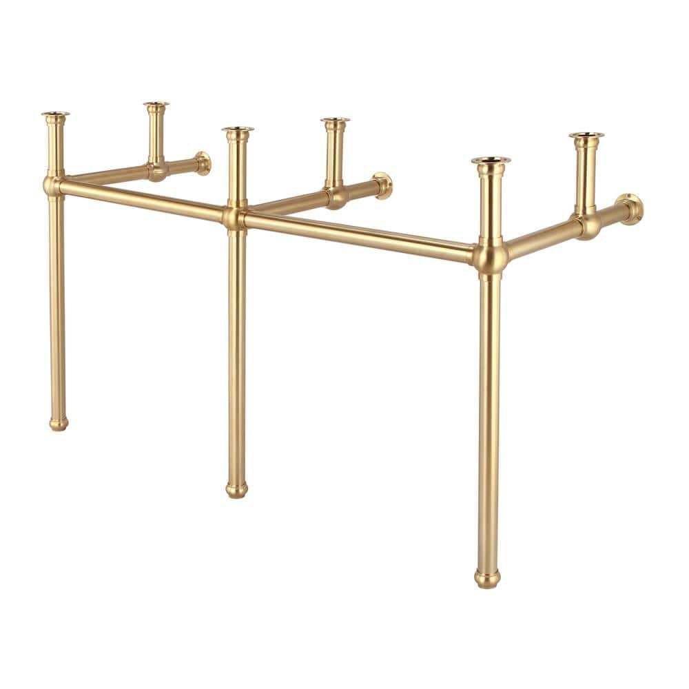 Water Creation Embassy 60 in. Double Sink Carrara White Marble Countertop Washstand in Satin Gold PVD with P-Trap (2)