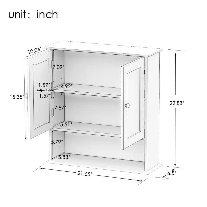 Unbranded 22 in. W x 6.5 in. D x 23 in. H Bathroom Storage Wall Cabinet in White w Doule Mirror Doors and Shelvs for Small Space (2)