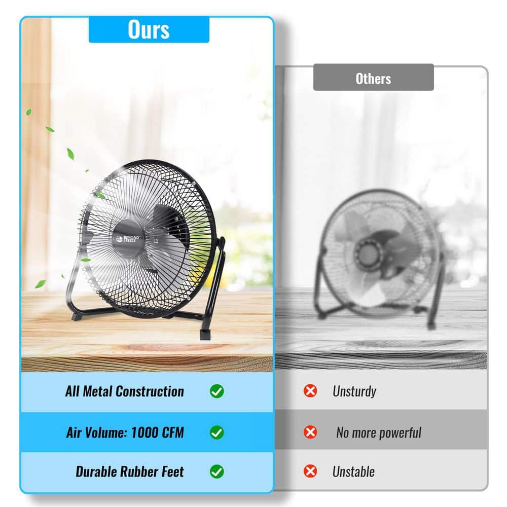 BEYOND BREEZE 9 in. Floor Fan, 3-Speed All Metal Fan with Adjustable Tilt, Portable Small Cradle Floor Fan, Black (3)