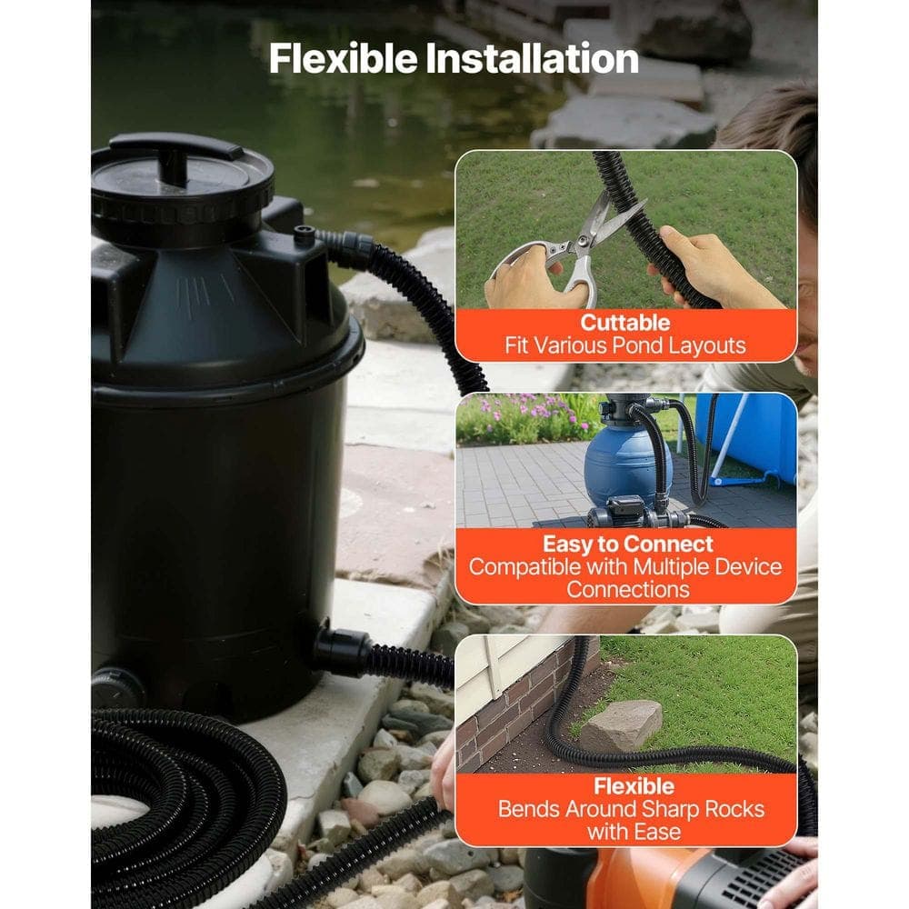 SKYSHALO 21 ft. Corrugated Pond Tubing, Flexible PVC Hose, Plastic Corrugated Water Tubing for Pond, Black Drain Pipe(1 pcs) (2)