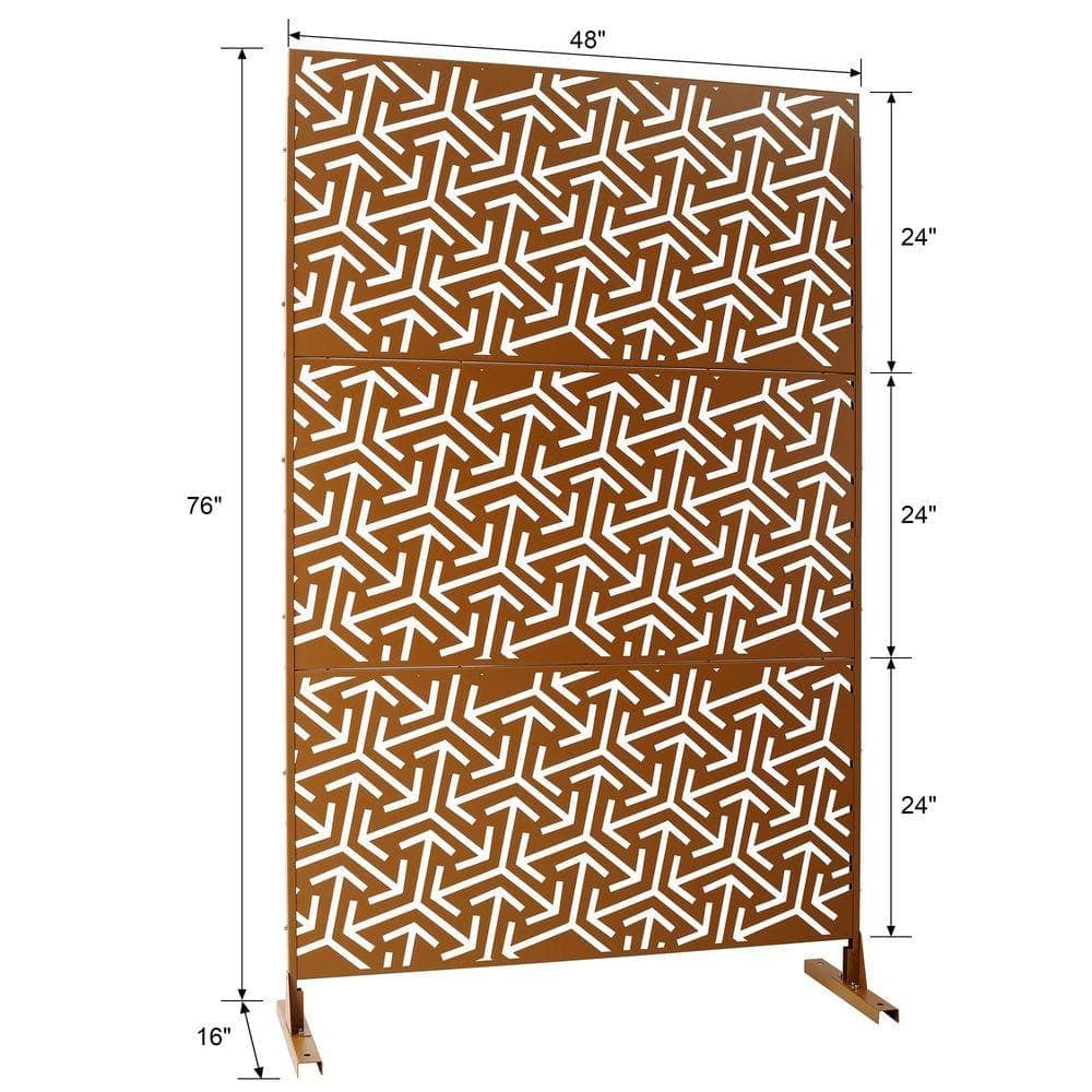 Coporesell 76 in. x 48 in. Freestanding Decorative Privacy Screen Brown Metal for Outside Lawn Garden (3)