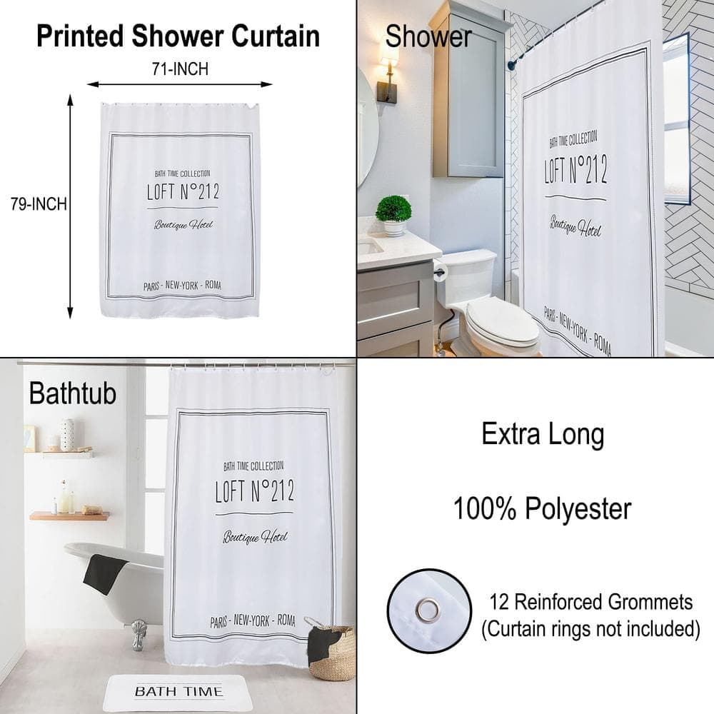 EVIDECO French home goods Neo Retro 71 in. W x 79 in. L Polyester Shower Curtain White (3)