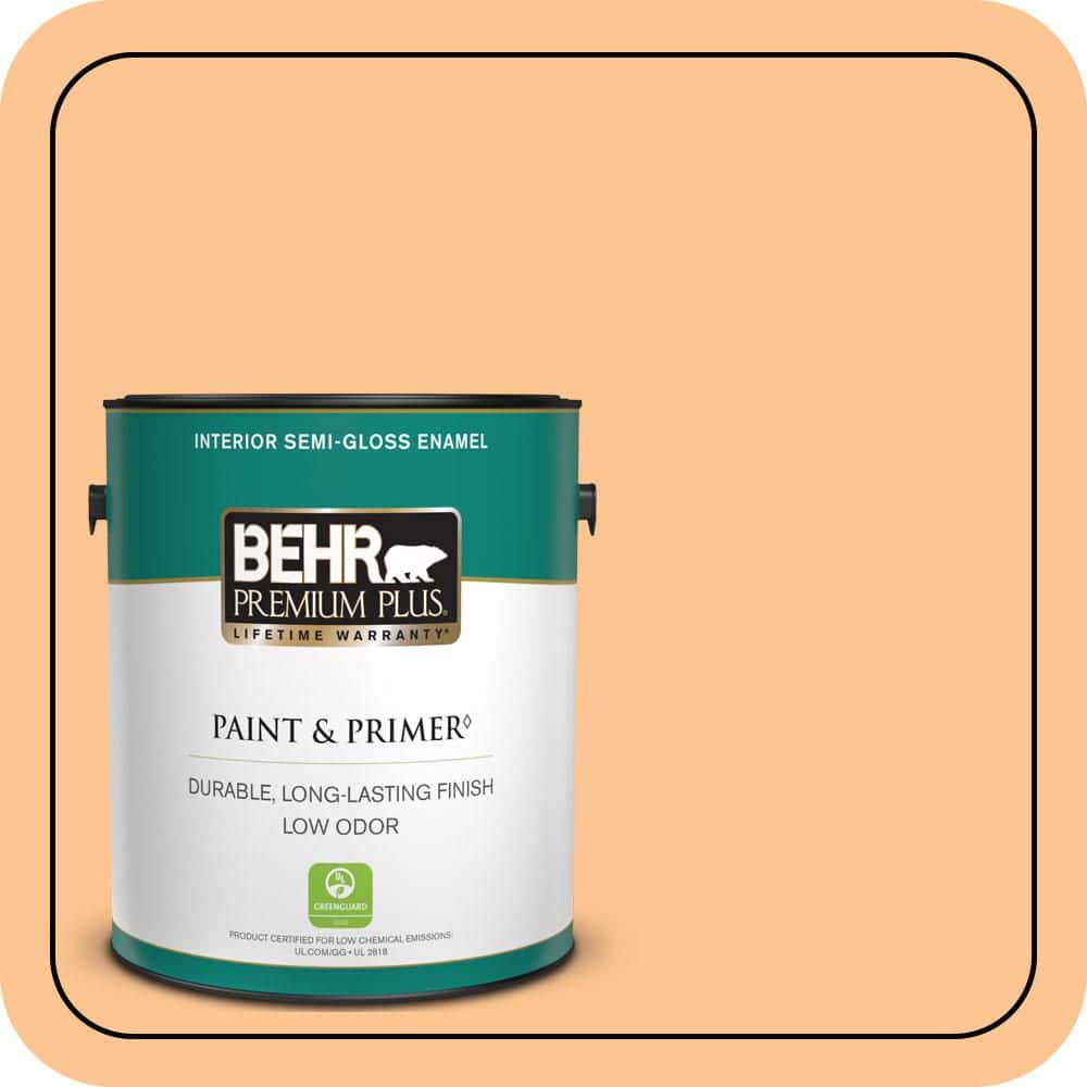 BEHR PREMIUM PLUS 1 gal. #P220-4 Dainty Apricot Semi-Gloss Enamel Low Odor Interior Paint & Primer