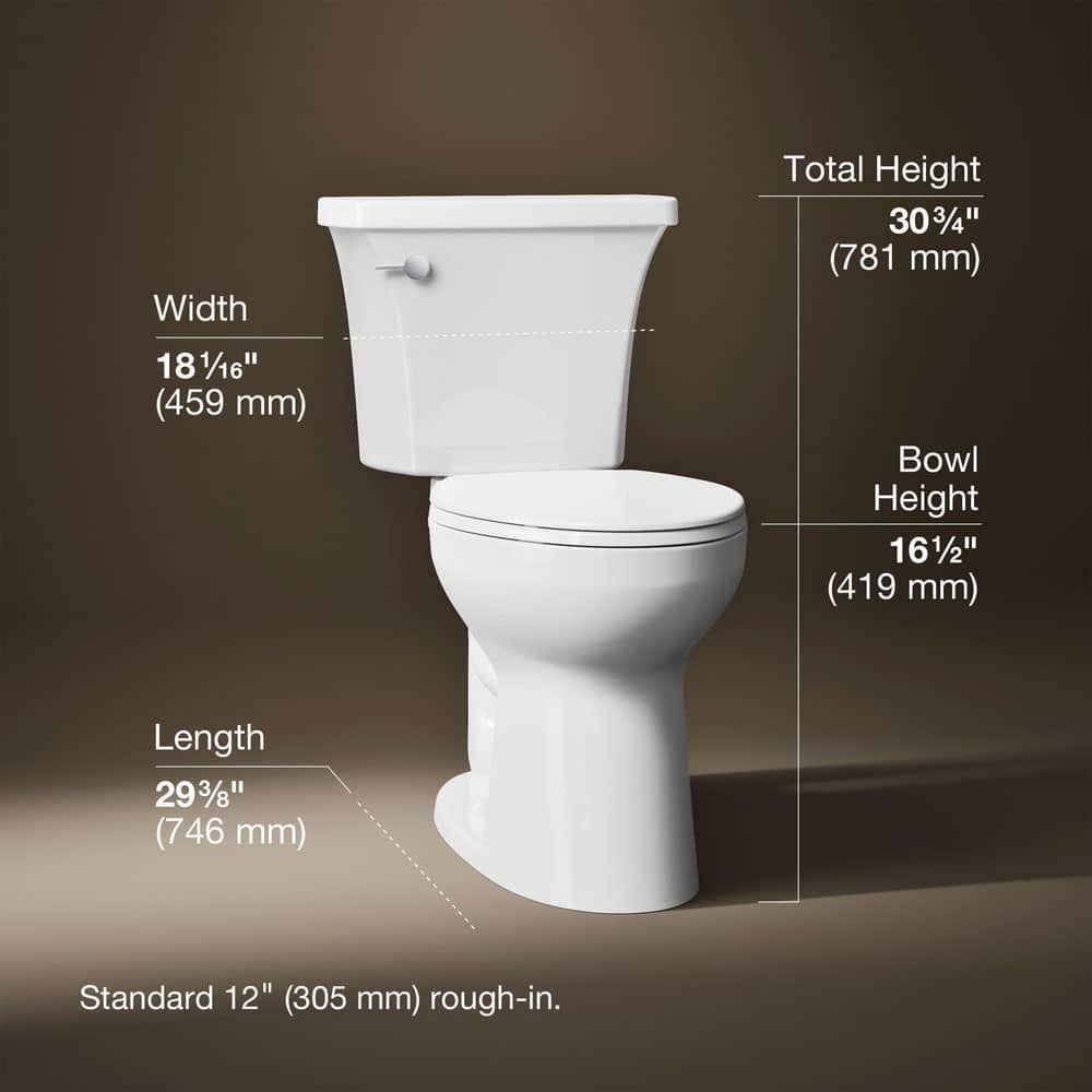 KOHLER Highline Arc 2-Piece 1.28 GPF Single Flush Elongated Toilet in White (Seat Included) (4)