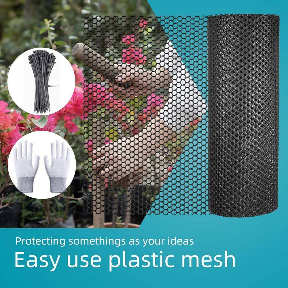 KIWDZFU 15.7 in. x 32.8 ft. Black Plastic Netting Multi-Use Decorative Fencing for Poultry Dogs Rabbits Chicken Snake Barrier (3)