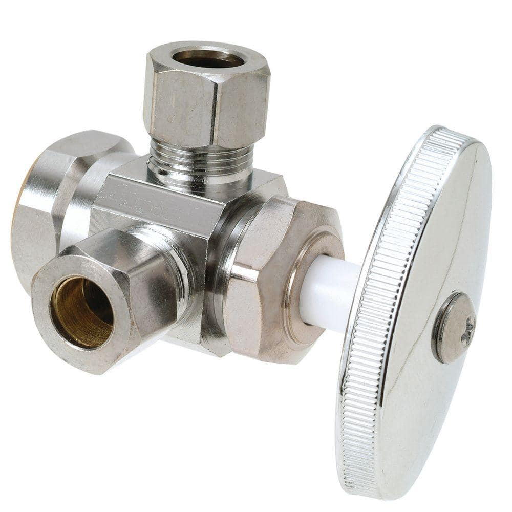 BrassCraft 1/2 in. FIP Inlet x 3/8 in. O.D. Comp x 3/8 in. O.D. Comp Dual Outlet Multi-Turn Valve (1)