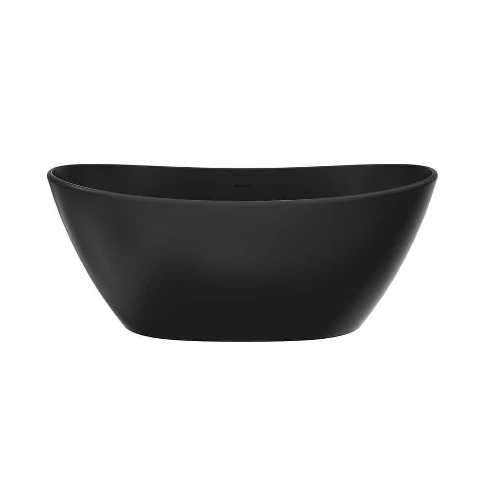 WELLFOR 61 in. x 31.5 in. Artificial Stone Soaking Bathtub in Black Solid Surface Modern Tub with Overflow and Pop-up Drain (2)