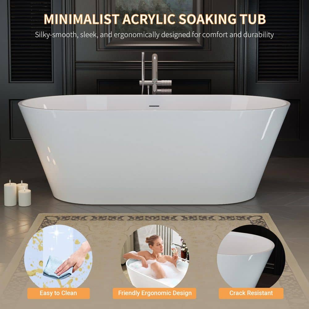 Boosicavelly 29.53 in. Acrylic Soaking Freestanding Bathtub with Toe-Tap Chrome Drain Glossy White (4)