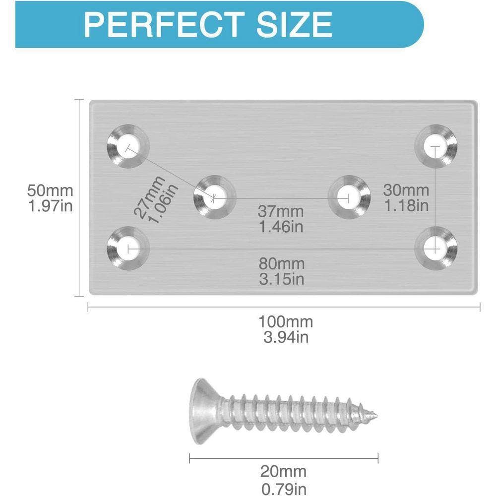 KIWDZFU 3.94'' x 1.97'' 1.8-Guage Stainless Steel Mending Plate Nail Stop Nail Plate 6-Pack with 36 Screws (2)