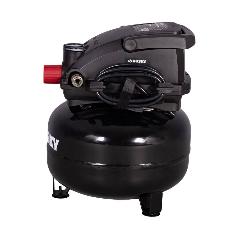 Husky 3 Gal. 120 PSI Portable Electric Oil-Free Light Duty Pancake Air Compressor with Fold Down Handle and 1-Quick Coupler (3)