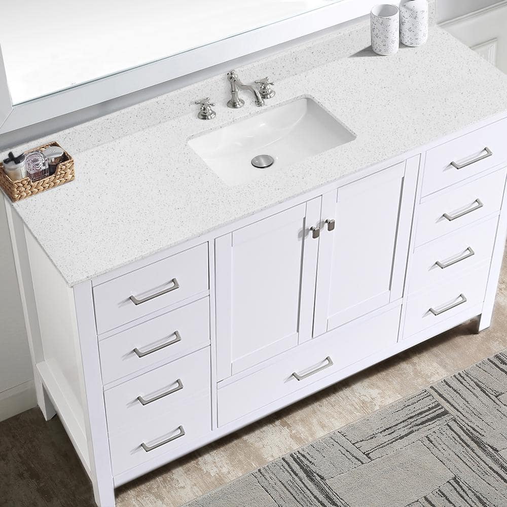 PROOX 60 in. W x 22 in. D Quartz White Rectangular Single Sink Bathroom Vanity Top in Crystal White (3)