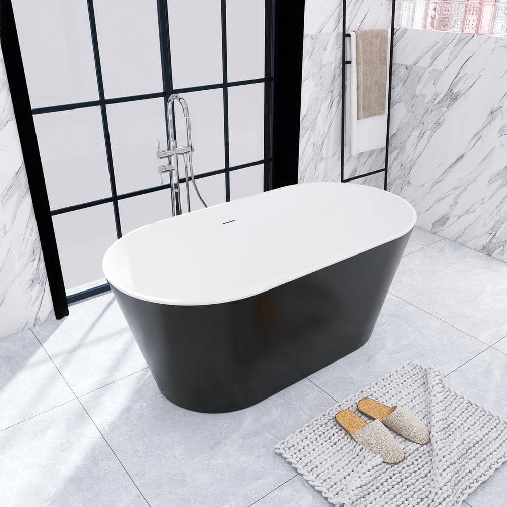 Unbranded 55 in. x 28 in. Acrylic Soaking Bathtub in Gloss Black with Center Drain in Polished Chrome (2)