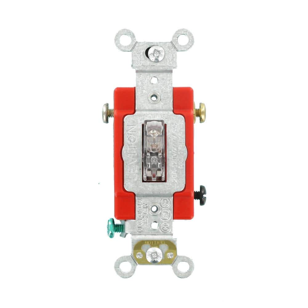 Leviton 20 Amp Industrial Grade Heavy Duty Single-Pole Pilot Light Toggle Switch, Clear 1221-PLC (1)