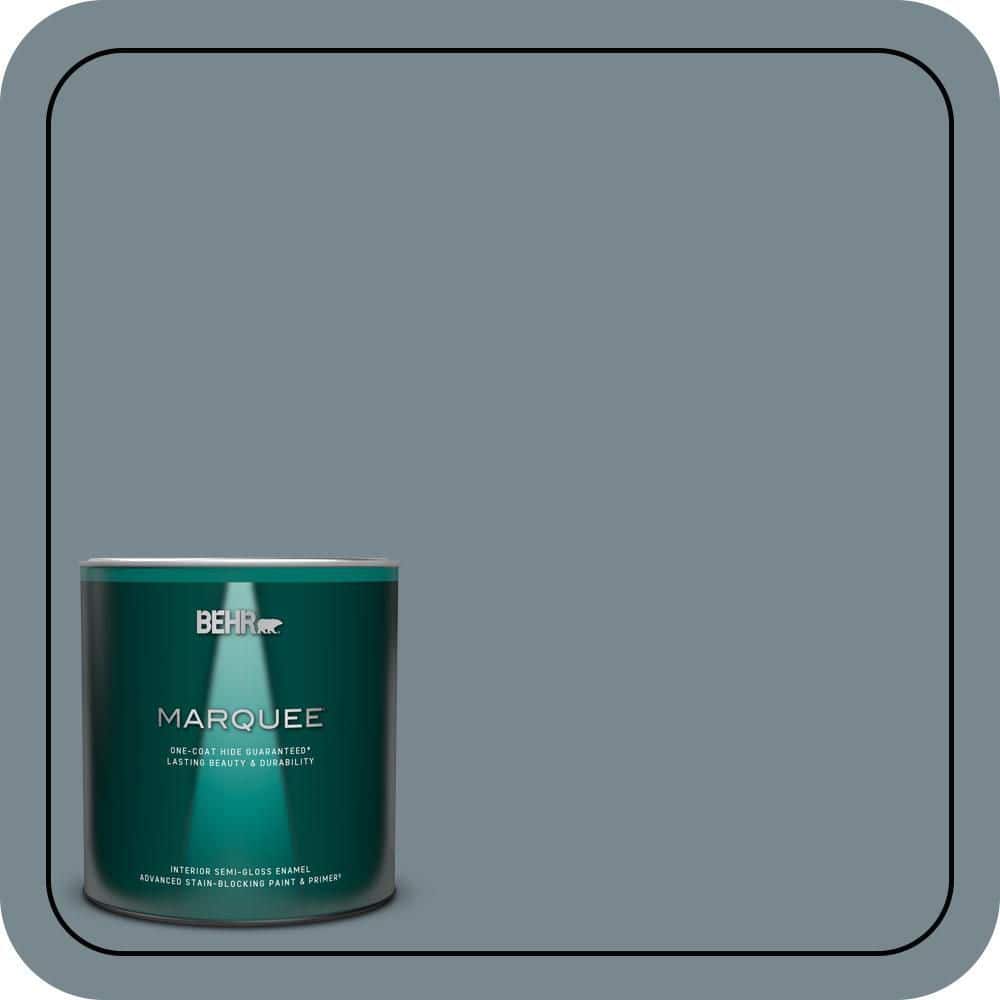 BEHR MARQUEE 1 qt. #N470-5 Norwegian Blue One-Coat Hide Semi-Gloss Enamel Interior Paint & Primer