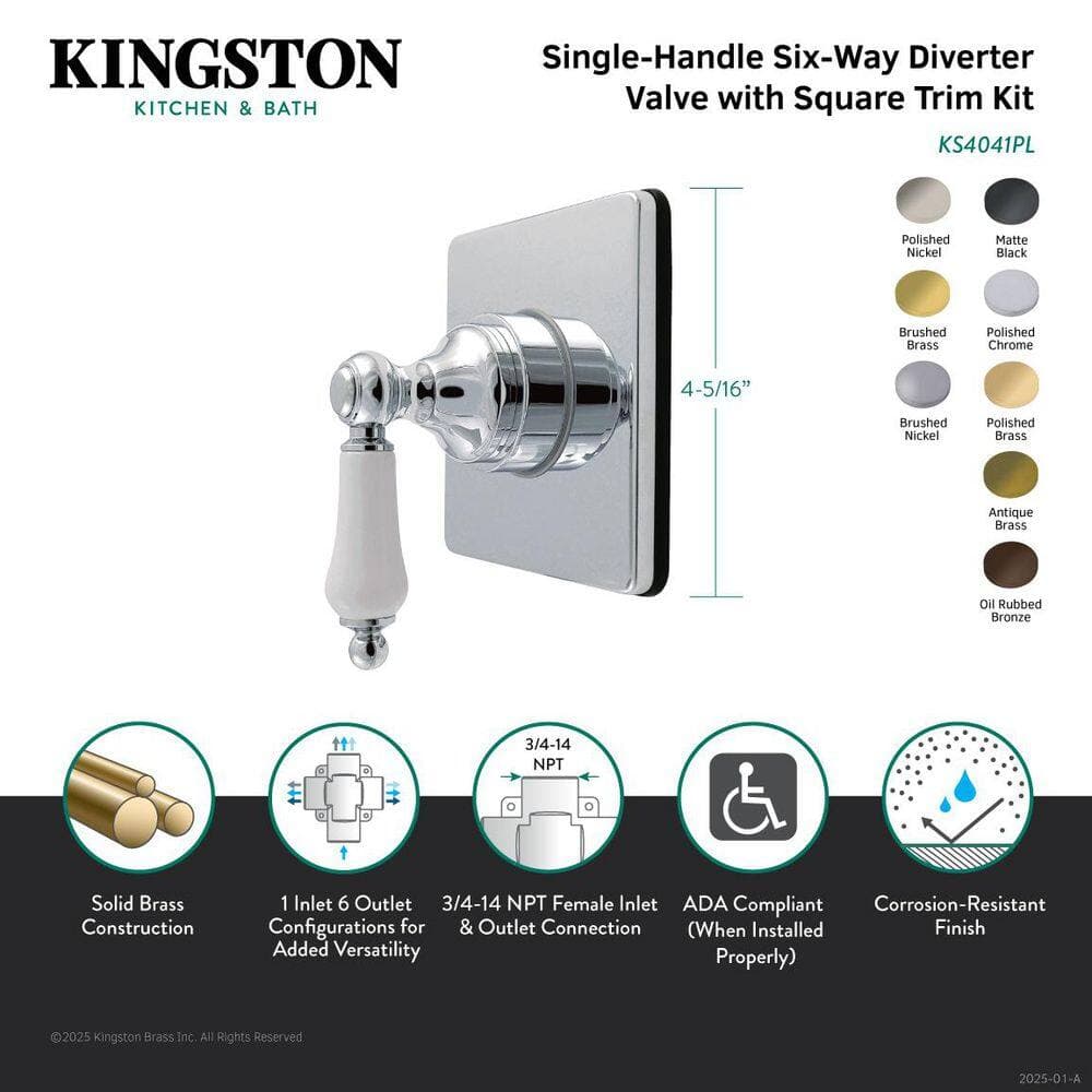 Kingston Brass Restoration 3/4 in. Single-Handle 1-Hole Wall Mount 6-Way Diverter Valve with Trim Kit in Polished Chrome (2)