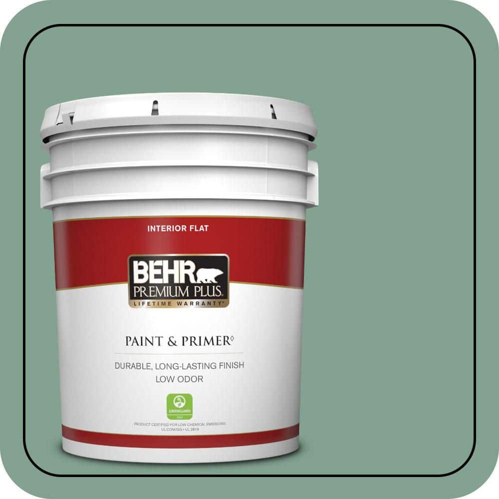 BEHR PREMIUM PLUS 5 gal. #MQ6-11 Mossy Bench Flat Low Odor Interior Paint & Primer