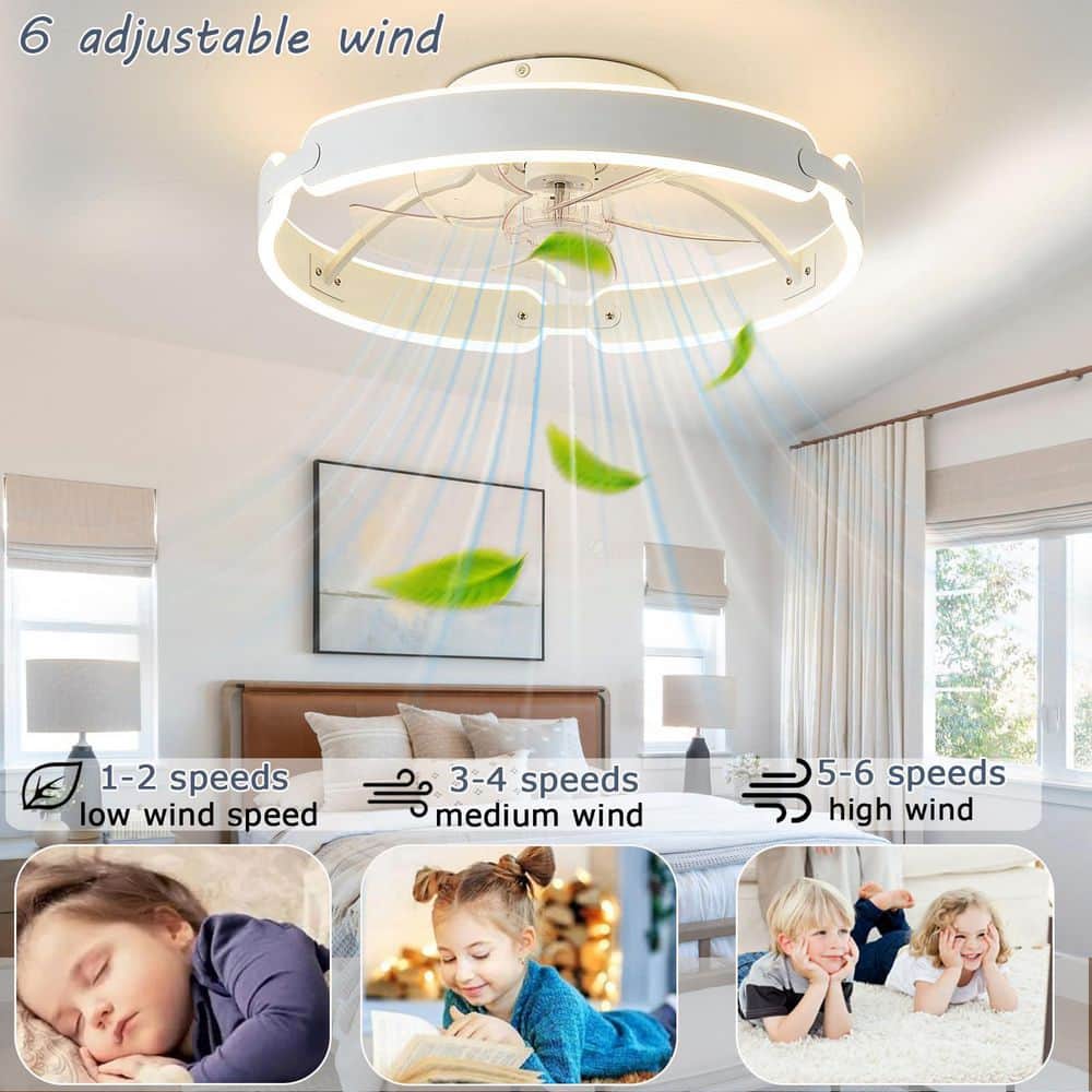Laybus 20" Ceiling Fans with Lights, 6 Wind Speeds 3000-6000K LED Low Profile Whole House Fan for Bedroom (2)