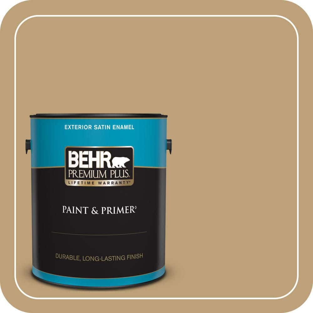 BEHR PREMIUM PLUS 1 gal. #PMD-50 Winter Wheat Satin Enamel Exterior Paint & Primer