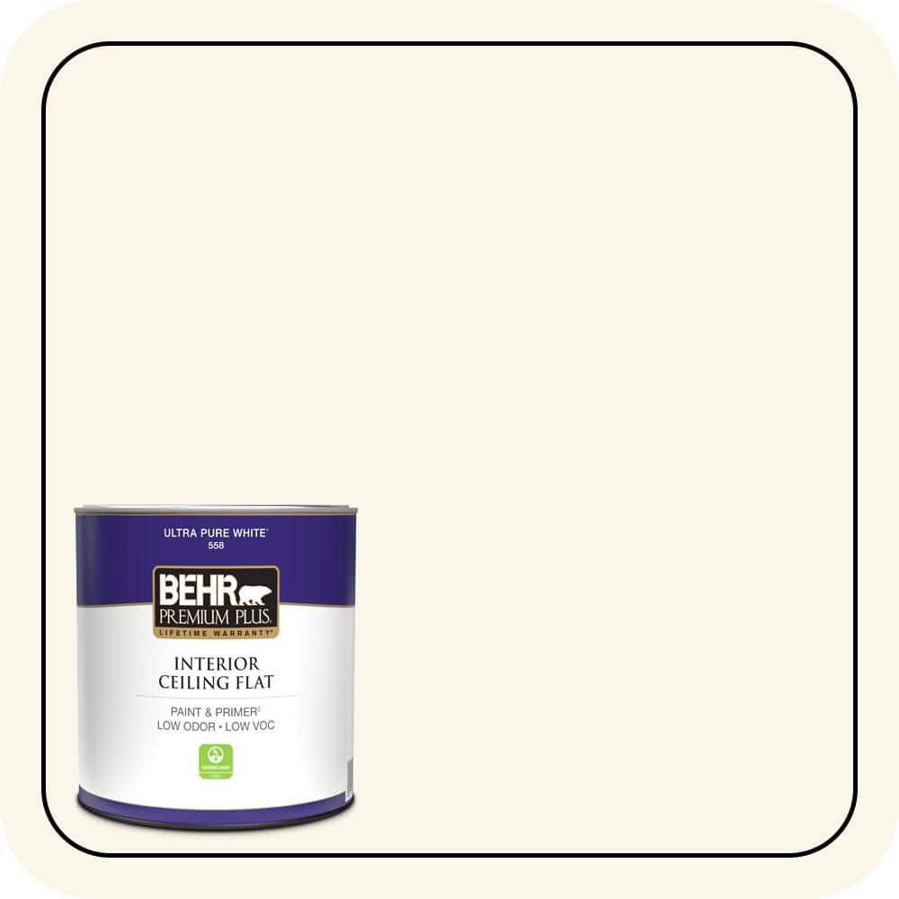 BEHR PREMIUM PLUS 1 qt. #OR-W15 Sleek White Ceiling Flat Interior Paint & Primer (1)
