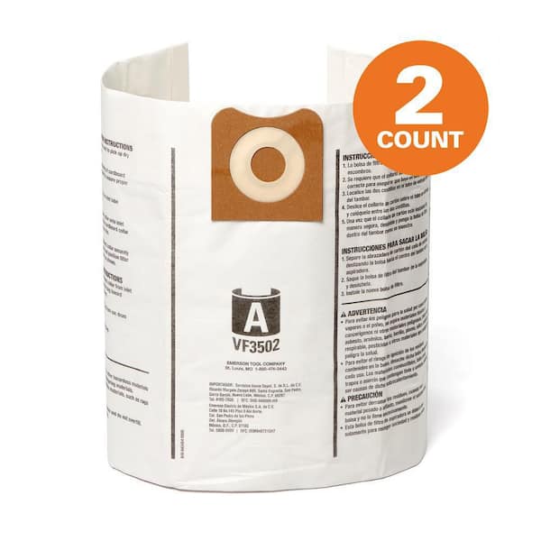 Genuine VF3502 Wet Dry Vac Dry Pick-up Only Dust Bags for Select 12-16 Gallon RIDGID Shop Vacuums, Size A (2-Pack) (2)