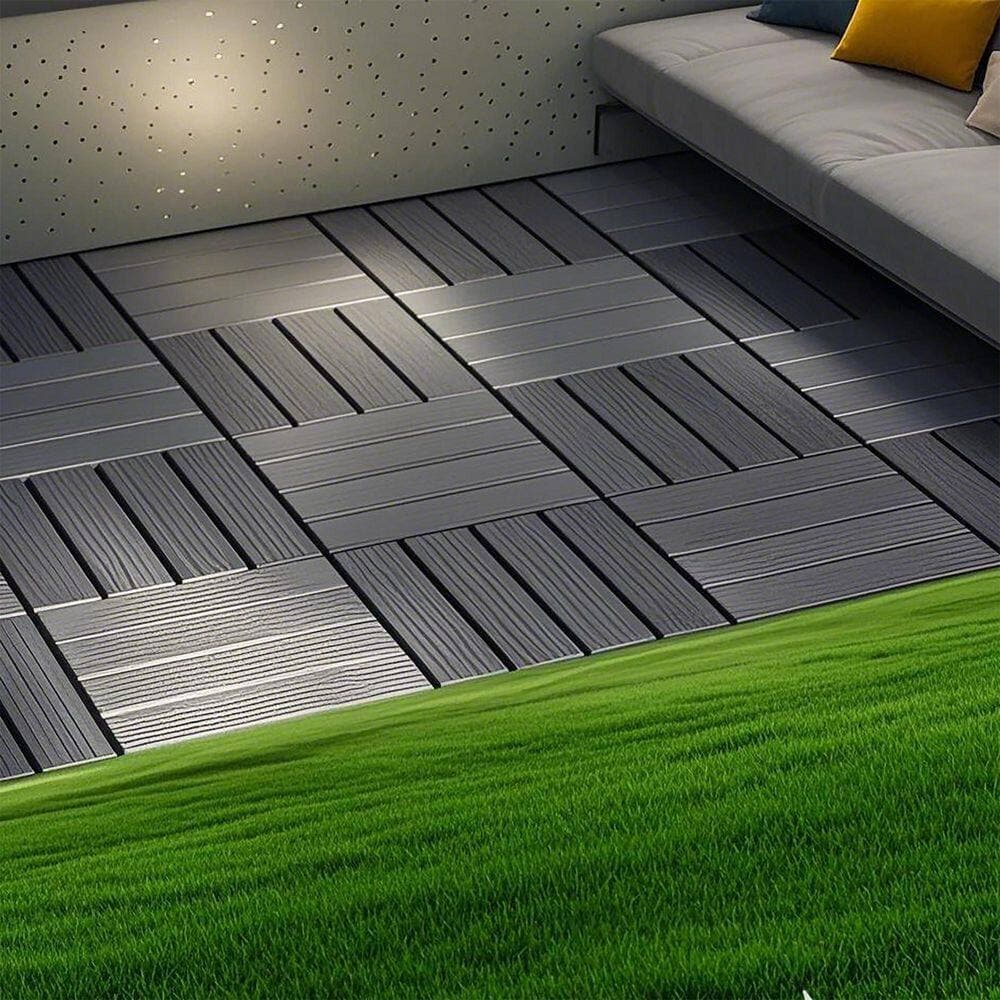 Unbranded 12 in. x 12 in. PVC Interlocking Decking Tiles Waterproof for All-Weather Use Backyard Pool Dark Gray (44 per Case) (3)